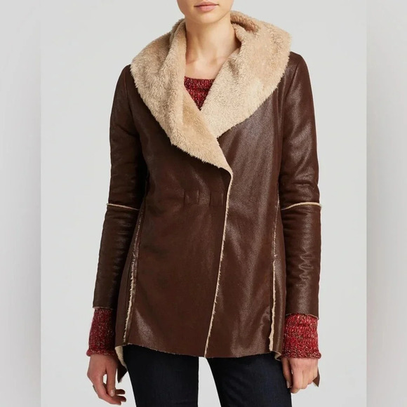 Kut From The Kloth || Bryton Faux Suede and Shearling Jacket Brown Medium - Picture 1 of 13